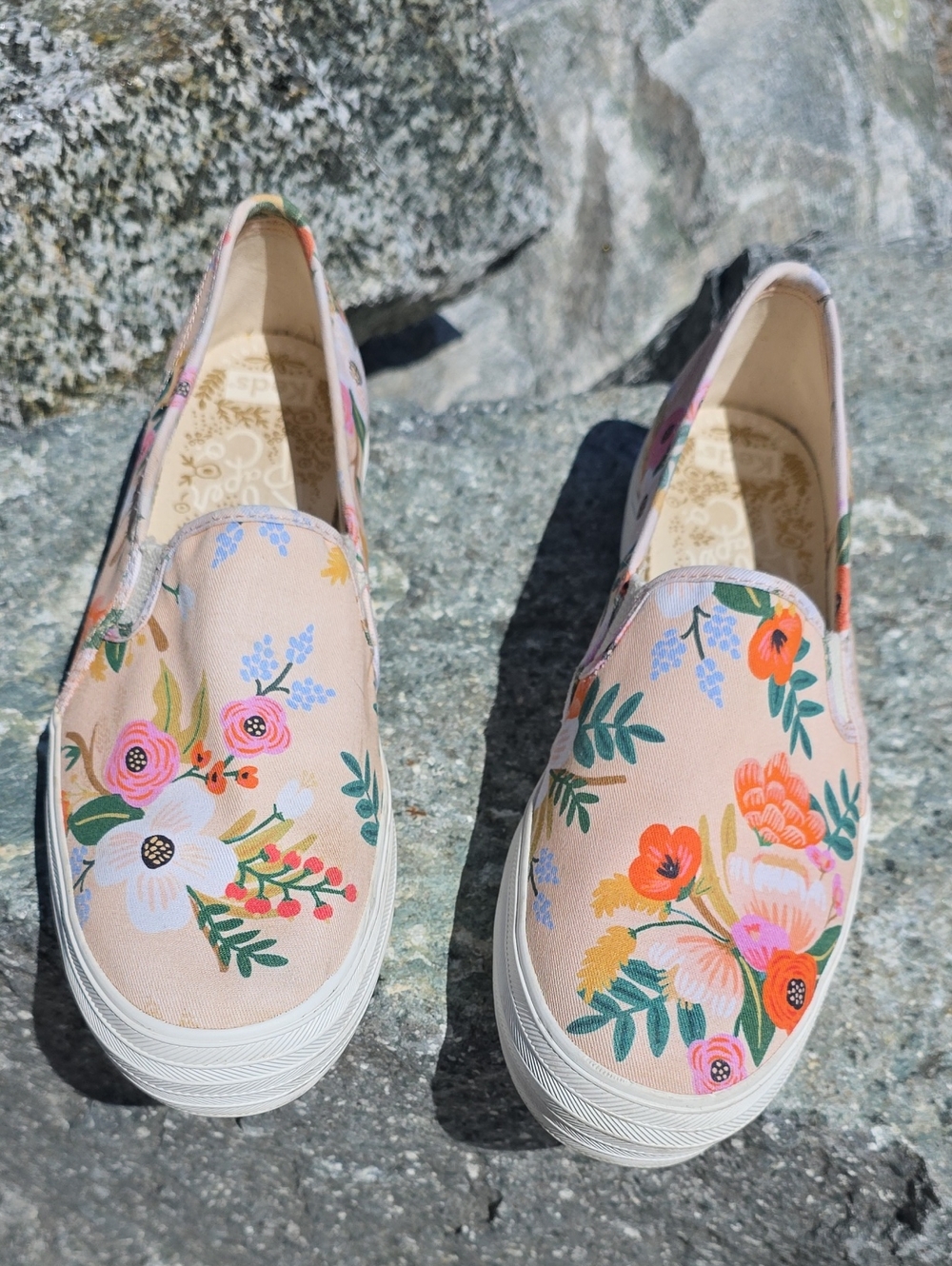 Keds Rifle Paper Co. Double Decker Peach Floral Canvas Slip-On Flats